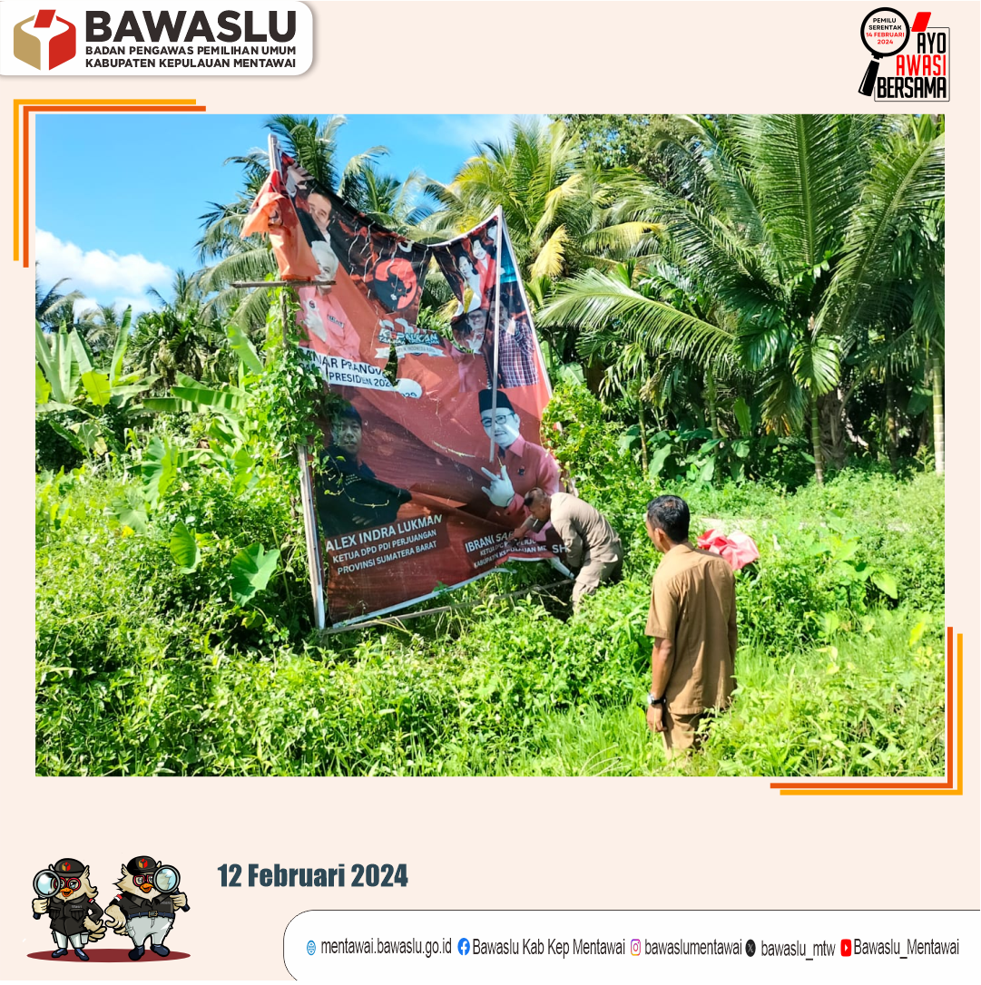 Penertiban Salah satu APK Peserta pemilu Oleh tim Gabungan Bawaslu